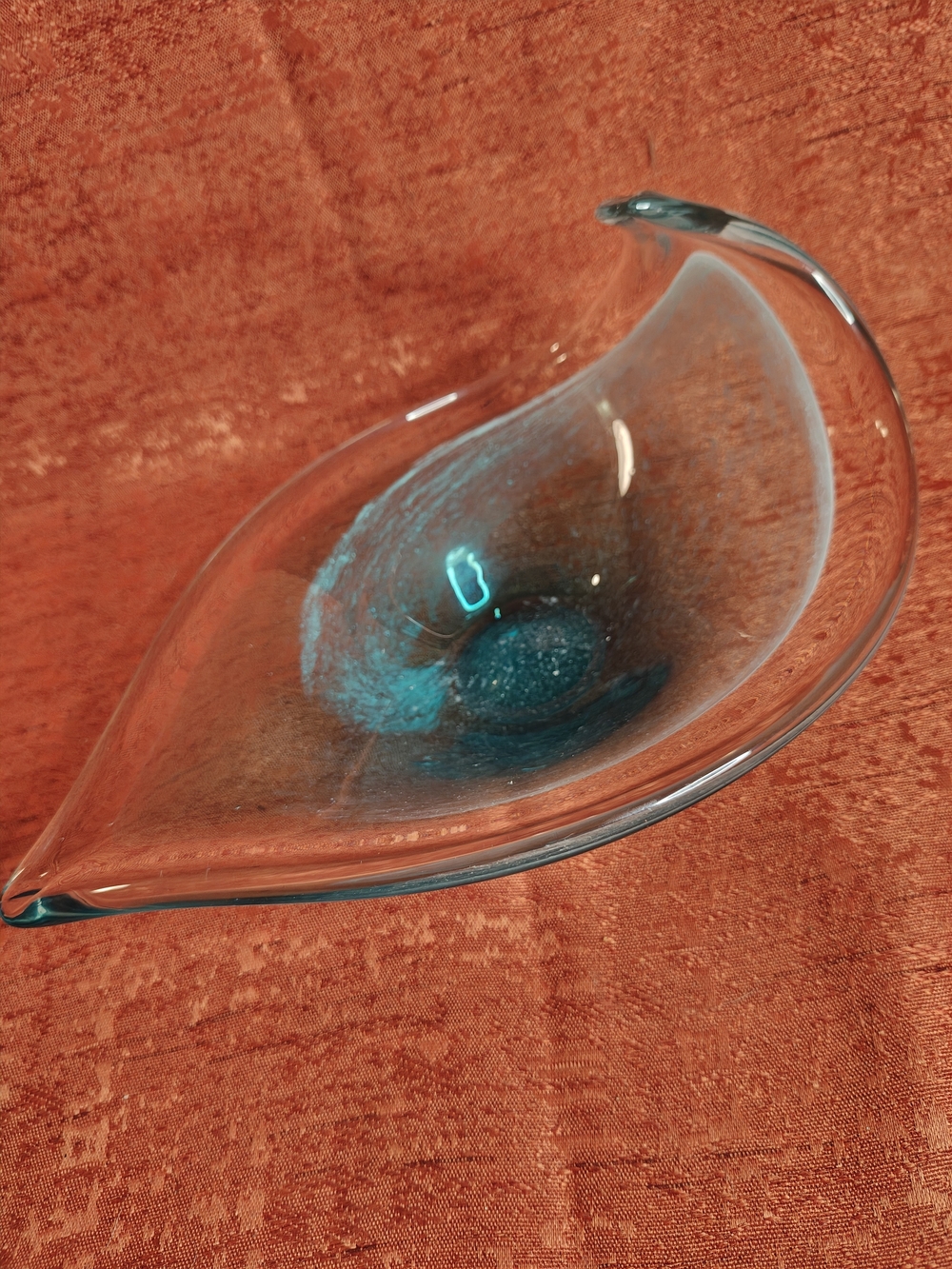 Vintage Italy Alessandro Coppola Hand-Blown Teal Glass Decorative Bowl 1977